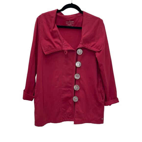 Neon Buddah Lightweight Jacket Women's Small Red Big Metal Buttons Long Line - Picture 1 of 5